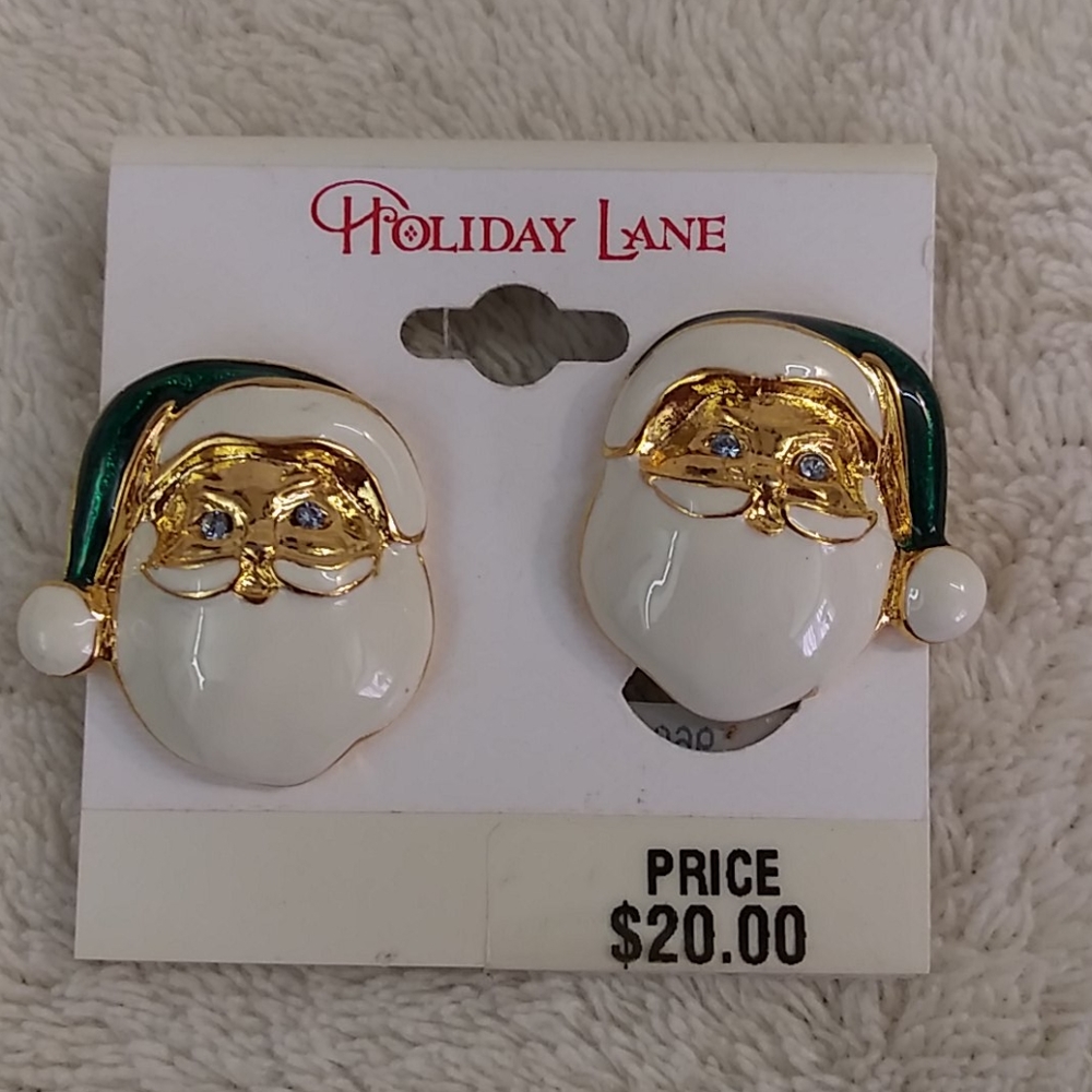 Vintage Holiday Lane Santa CLIP Earrings